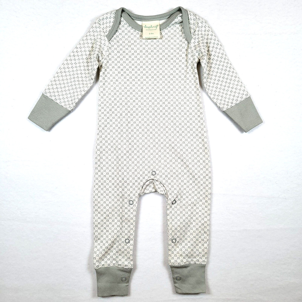 Sapling Baby Unisex Organic Cotton Snap Romper Jumper Size 3-6mos White Basic